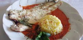 BRANZINO in CREMA di POMODORO con PILAF