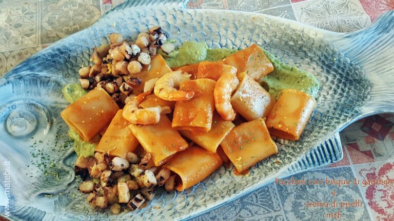 PACCHERI in BISQUE di GAMBERI e CREMA di PISELLI