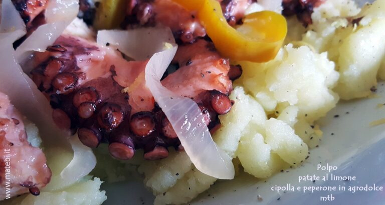 Polpo patate al limone cipolla e peperone in agrodolce